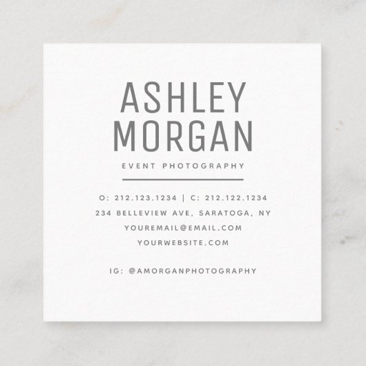 Instagram Photo Gridフォトグラファーモダン・シック スクエア名刺 (裏面)