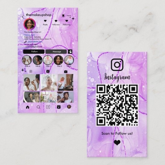 Instagram Purple Marble QRコードソーシャルメディア 名刺 (正面/裏面)