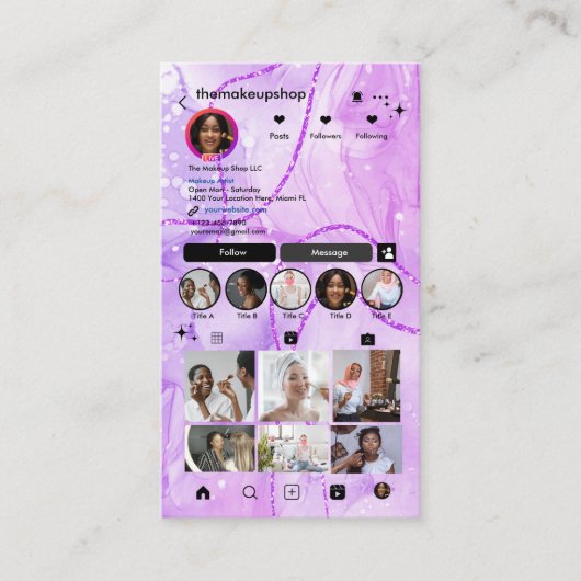 Instagram Purple Marble QRコードソーシャルメディア 名刺 (正面)