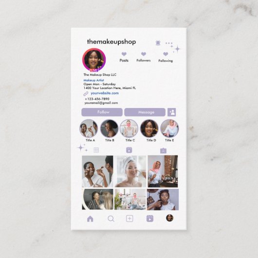 Instagram QRコードソーシャルメディアラベンダー 名刺 (正面)