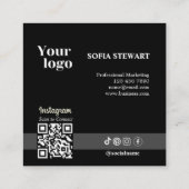 Instagram Qrコードソーシャルメディモダンアはっきりしたブラック スクエア名刺 (裏面)