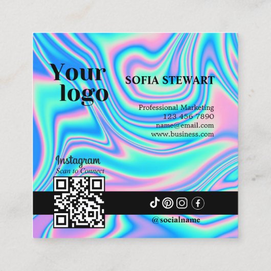 Instagram Qrコードホログラフィックソーシャルメディア後を追 スクエア名刺 (裏面)
