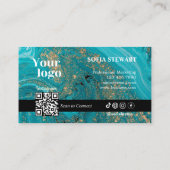 Instagram Qrコードマーブルはっきりしたアゲートターコイズティール(緑がかった色) 名刺 (裏面)