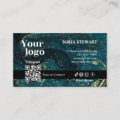 Instagram Qrコード大理石はっきりした瑪瑙金ゴールドグリッター 名刺 (裏面)