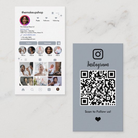 Instagram QRコード ソーシャルメディア ダスティブルー 名刺 (正面/裏面)