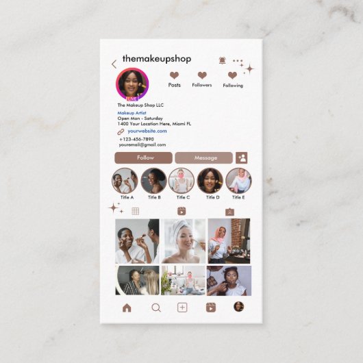 Instagram QRコード ソーシャルメディア テラコッタ 名刺 (正面)