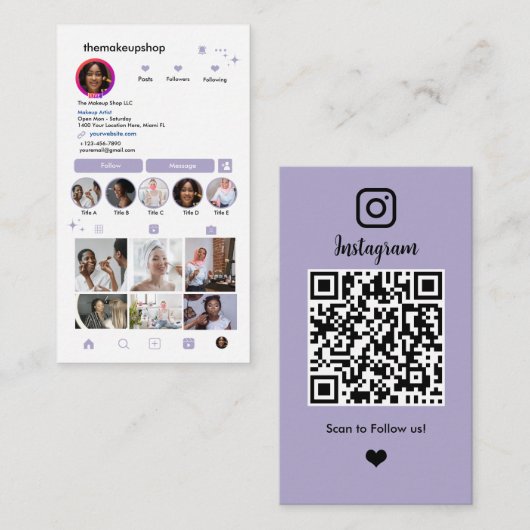 Instagram QRコード ソーシャルメディア ラベンダー 名刺 (正面/裏面)