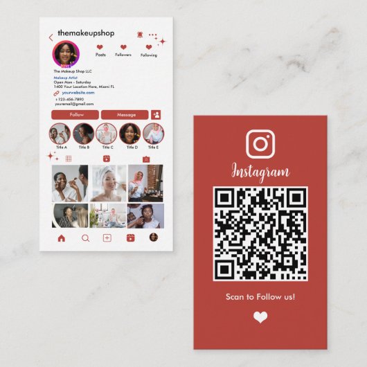 Instagram QRコード バーントオレンジ ソーシャルメディア 名刺 (正面/裏面)