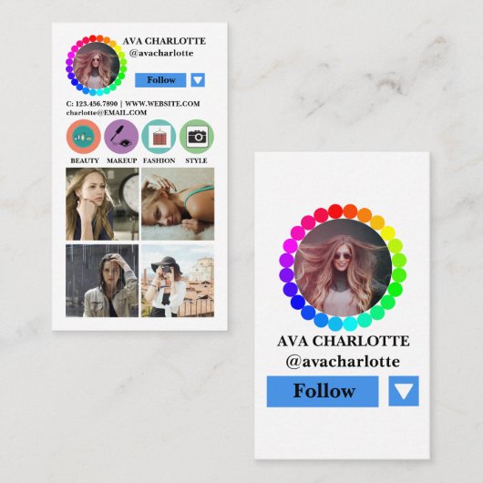 Instagram Social Mediaプロファ後を追イルフォトグリッド 名刺 (正面/裏面)