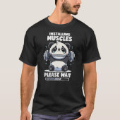 Installing Muscles Please Wait Panda Lifting Gym Q Tシャツ (正面)