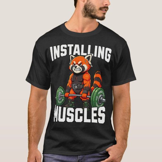 Installing Muscles Red Panda Weightlifting Gym Tシャツ (正面)
