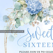 Instant Download Blue Floral Gold Sweet 16 Invite 招待状