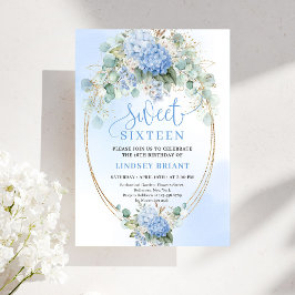 Instant Download Blue Floral Gold Sweet 16 Invite 招待状