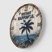 Instant Happiness Coastal Beach House Palm Tree ラージ壁時計 (傾斜)