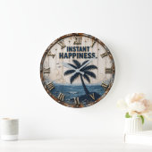 Instant Happiness Coastal Beach House Palm Tree ラージ壁時計 (ホーム)