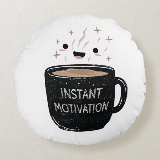Instant Motivation – Cute Kawaii Coffee Cup ラウンドクッション (正面)