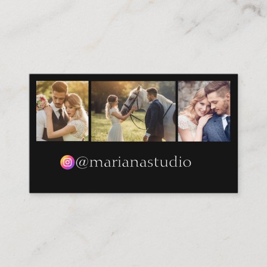 instramフォトグラファー3枚コラージュ黒 名刺 (正面)