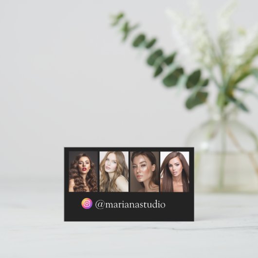 instramフォトグラファー4枚コラージュ黒 名刺 (スタンド正面)