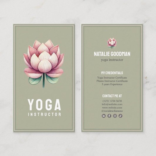 instructor yoga pilates flor de loto rosa verde 名刺