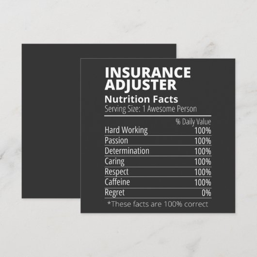 Insurance Adjuster Nutrition Facts Funny 招待状 (正面/裏面)