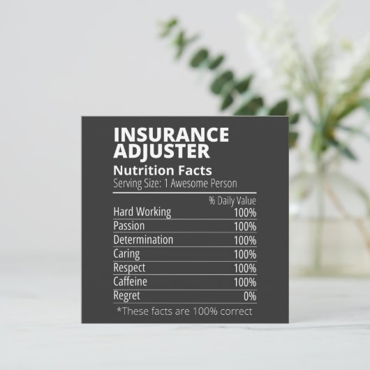 Insurance Adjuster Nutrition Facts Funny 招待状 (スタンド正面)