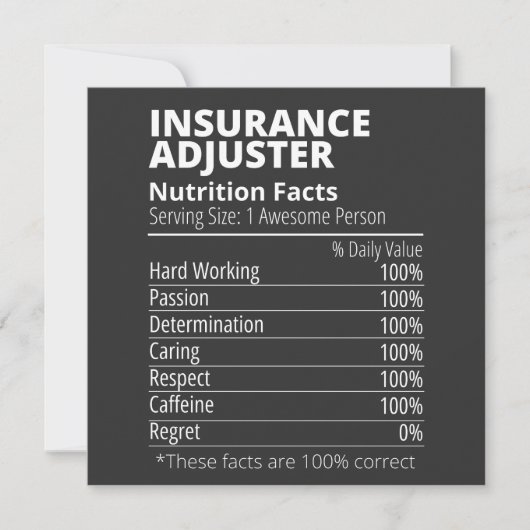 Insurance Adjuster Nutrition Facts Funny 招待状 (正面)
