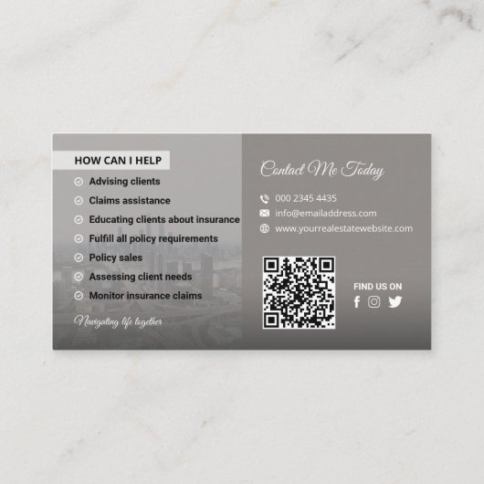 Insurance Agency, Insurance Agent, Broker, Adviser 名刺 (裏面)