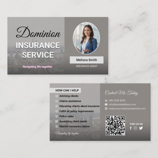 Insurance Agency, Insurance Agent, Broker, Adviser 名刺 (正面/裏面)