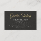 Insurance Agent Linen Black Photo QR Code  名刺 (裏面)