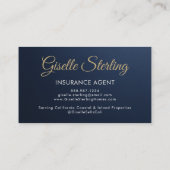 Insurance Agent Navy Blue Gold Photo Metallic 名刺 (裏面)