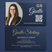 Insurance Agent Navy Blue Gold Photo Metallic 名刺