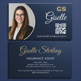Insurance Agent Navy Blue Gold Photo Metallic 名刺