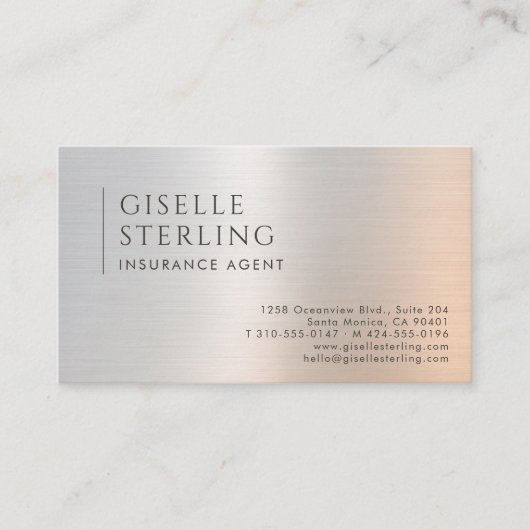 Insurance Agent QR Code Brushed Metal 名刺 (正面)