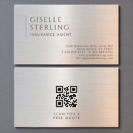 Insurance Agent QR Code Brushed Metal 名刺