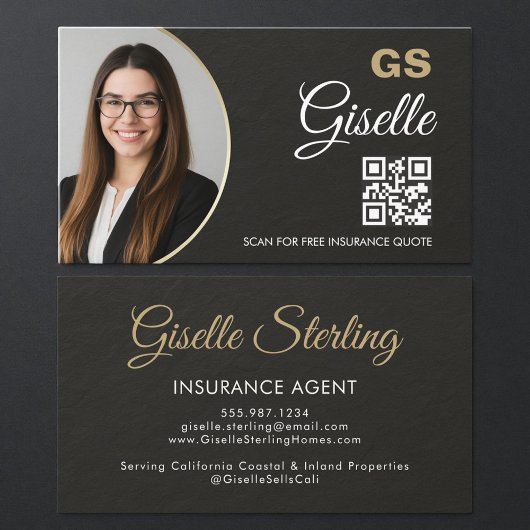 Insurance Agent Slate Stone Black Photo QR Code 名刺