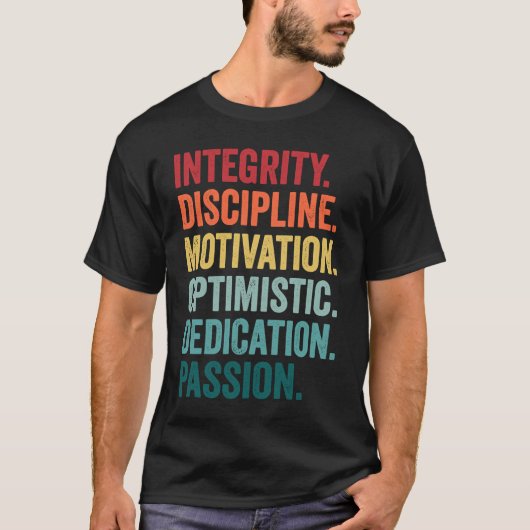 INTEGRITY MOTIVATION OPTIMISTIC DEDICATION Values Tシャツ (正面)
