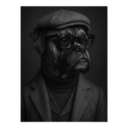 Intellectual Boxer Dog in Tweed Suit, Turtleneck ポスター (正面)
