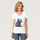 Intense Blue-Haired Swordsman in Snowy Setting Por Tシャツ (正面フル)