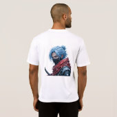 Intense Blue-Haired Swordsman in Snowy Setting Por Tシャツ (裏面フル)