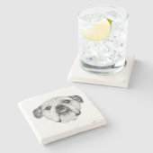 Intense bulldog stare in bold monochrome ストーンコースター (横)