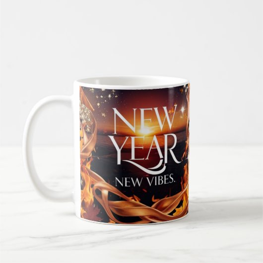 Intense Fire Sunset "新年、新たな気分" プレミアム コーヒーマグカップ (左)