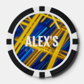 Intense Glowing Cyan Yellow Chaotic Tech Abstract ポーカーチップ (正面)