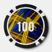 Intense Glowing Cyan Yellow Chaotic Tech Abstract ポーカーチップ (裏面)