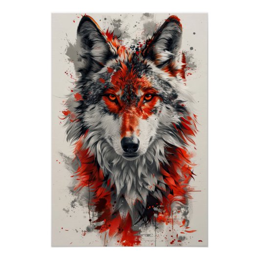Intense red wolf with striking abstract elements.  ポスター (正面)