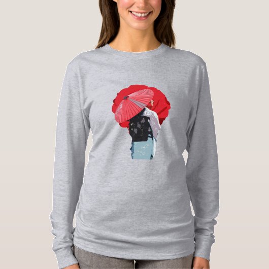 Intenso Vermelho Inspiração Japonesa com Sombrinha Tシャツ (正面)