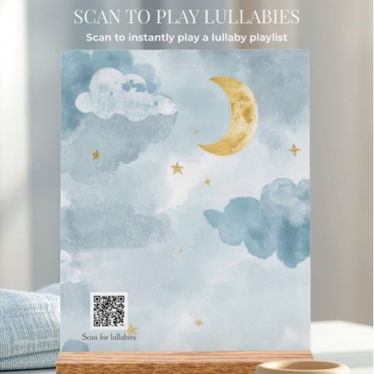 Interactive QR Code Lullaby Blue Watercolor Moon アクリルサイン