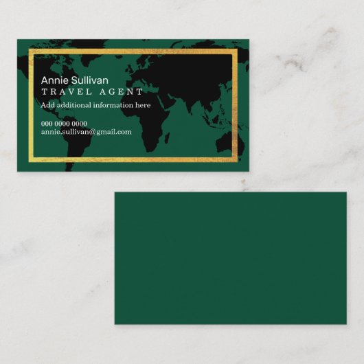 Intercontinental Travel Agent World Map Green 名刺 (正面/裏面)