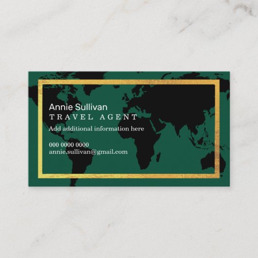 Intercontinental Travel Agent World Map Green 名刺 (正面)