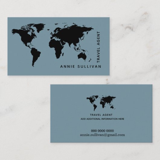 Intercontinental Travel Agent worldmap blue 名刺 (正面/裏面)