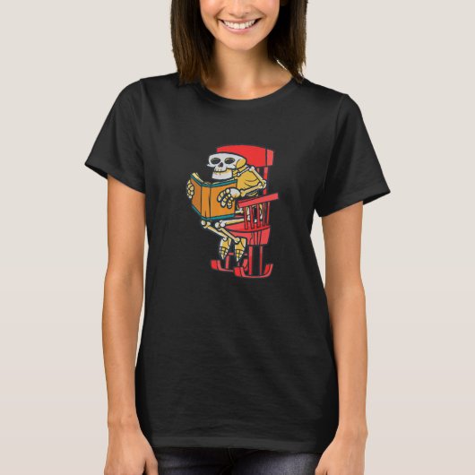 interesting book reading old man skeleton tシャツ (正面)